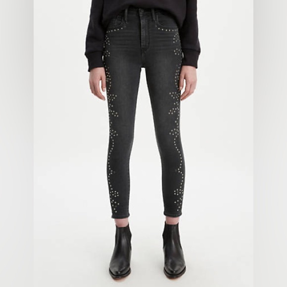 LEVI’S mile high super skinny dark gray studded jeans - Picture 2 of 14